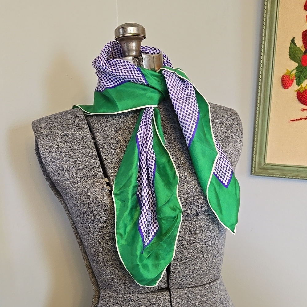 Anne Klein Green and Purple Geometric Silk Scarf